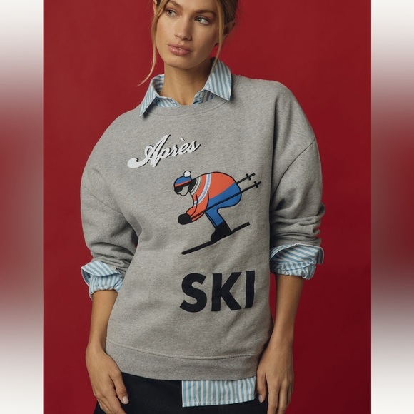 KULE Sweaters - Small Anthropologie kule Apres Ski oversized sweatshirt gray embroidered